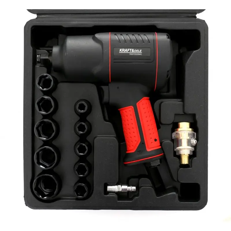 Pneumatický rázový utahovák Kraft&Dele KD1433, 1200 Nm, příslušenství a kufr