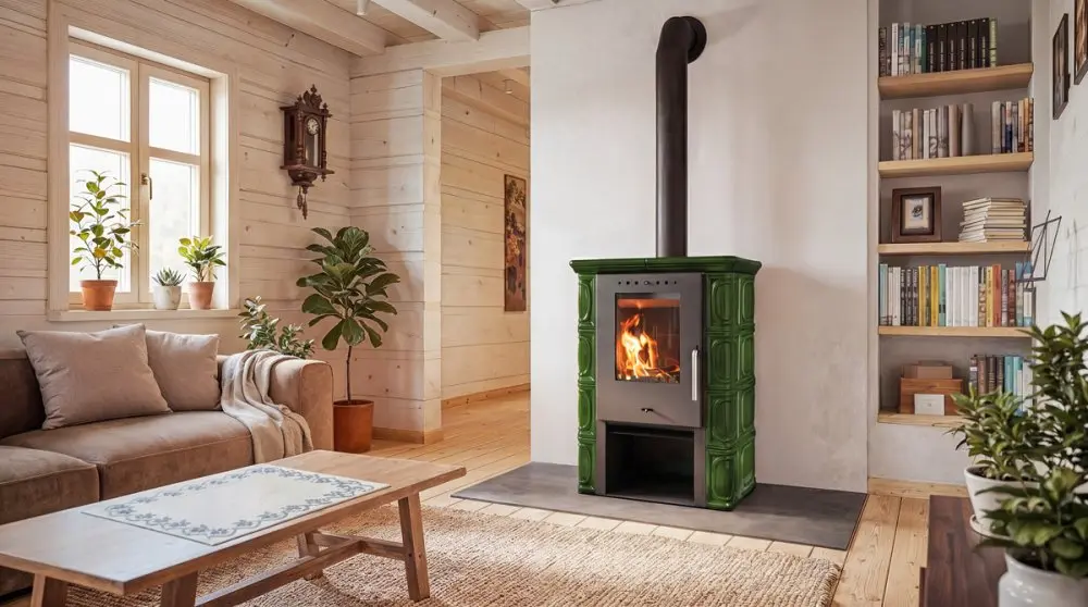 Kachlová kamna FLAMA ELDUR ECO, 6 kW, zelená