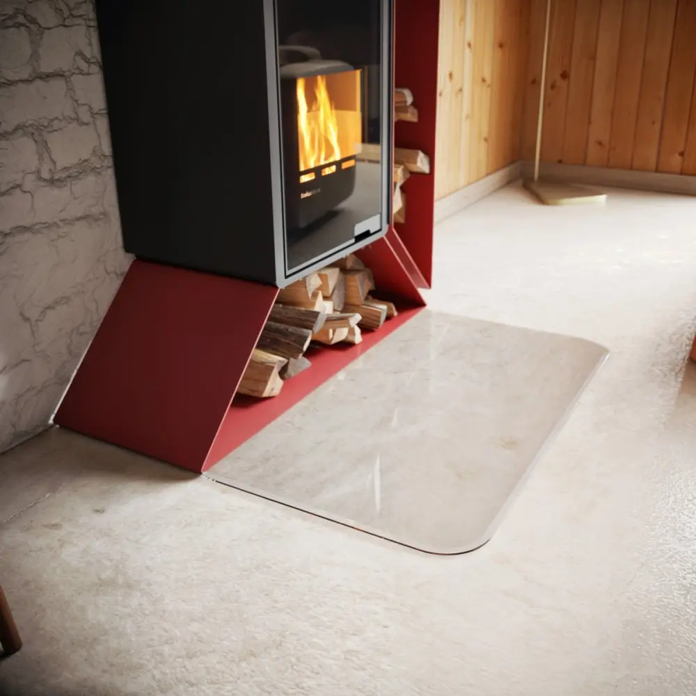 Sklo pod kamna - FLAMINGO Oblouk 1100x600 mm, fazeta / 2xR100 / 6 mm