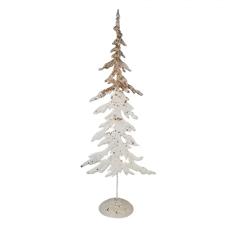 Kovová dekorace hnědo-bílý vánoční jehličnatý stromeček Nadeen – 45 cm