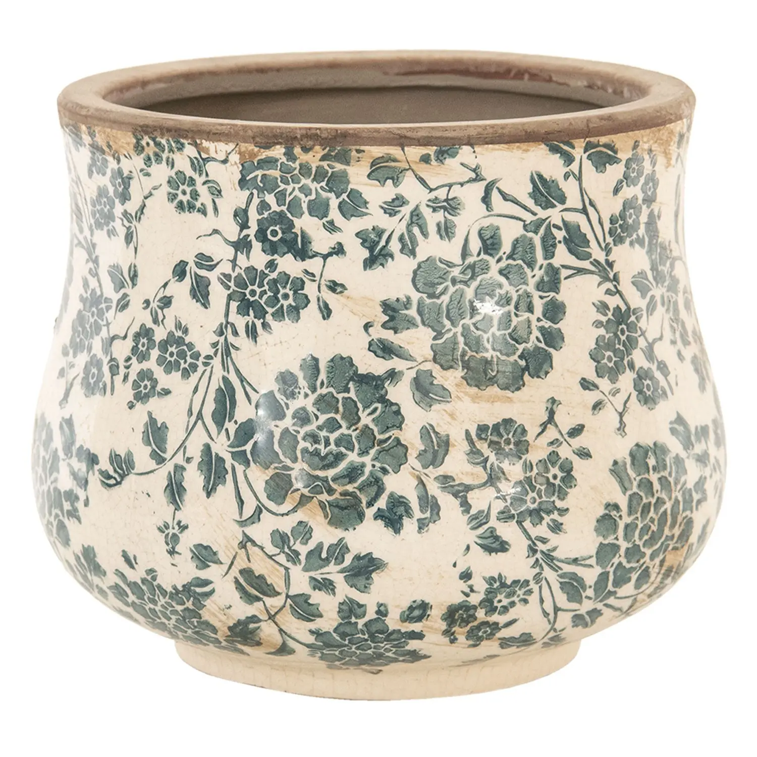 Retro květináč se zelenými květy Tien French - Ø 21*17 cm Clayre & Eef