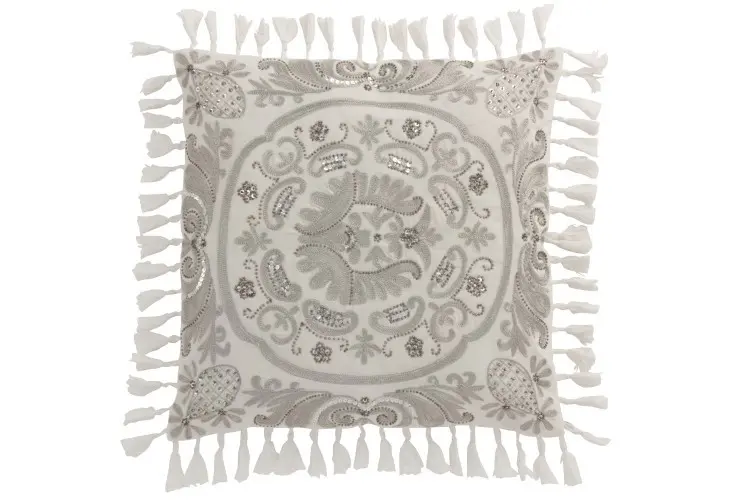 Sametový smetanový polštář Moroccan s třásněmi - 45*45 cm J-Line by Jolipa