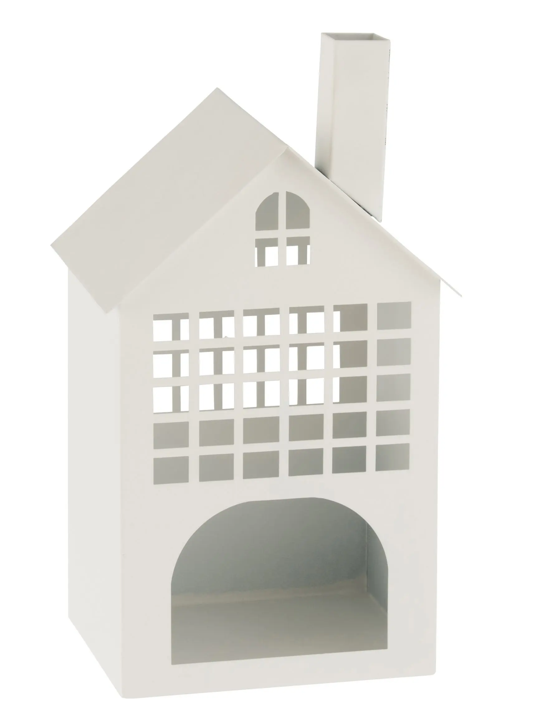 Bílý kovový větší domek na svíčku -  19*17*36cm J-Line by Jolipa