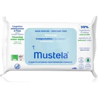 Mustela Compostable at Home Cleansing Wipes Perfume Free čisticí ubrousky bez parfemace pro děti od narození 60 ks