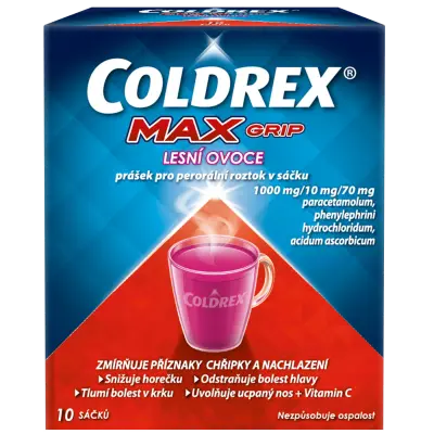 COLDREX MAXGRIP LESNÍ OVOCE POR 1000MG/10MG/70MG POR PLV SOL SCC 10 II