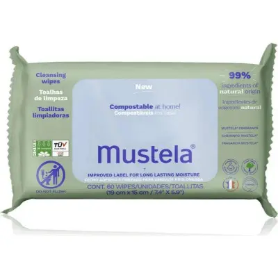Mustela Compostable at Home Cleansing Wipes čisticí ubrousky s parfemací pro děti od narození 60 ks