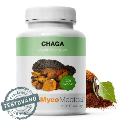 MycoMedica Chaga extrakt, 30 % polysacharidů a 4 % triterpenů, 90 rostlinných kapslí