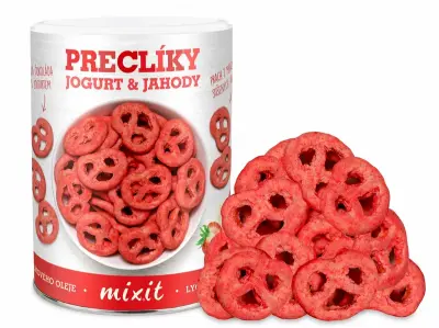 MIXIT Preclíky jogurtová čokoláda s jahodami 250 g