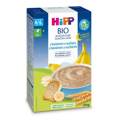HiPP MLÉČNÁ KAŠE na noc BIO banán a suchary 250g