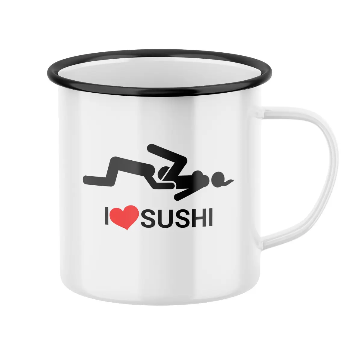 2+1 ZDARMA Smaltovaný hrnek s potiskem I ❤ sushi | Dárek pro muže, ženu k narozeninám, svátku, výročí, vánocům
 | vtipný dárek s potiskem | fotodárek
