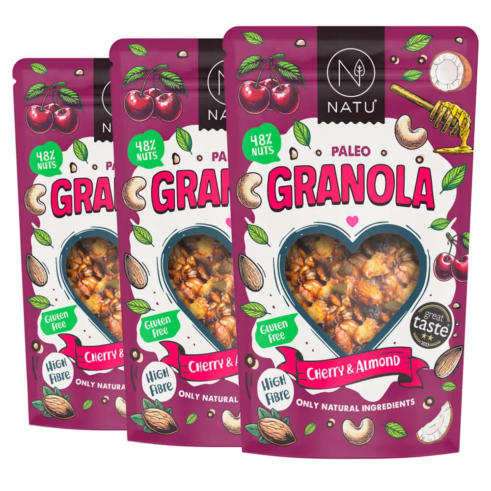 NATU Paleo Granola třešně a mandle 3x350g