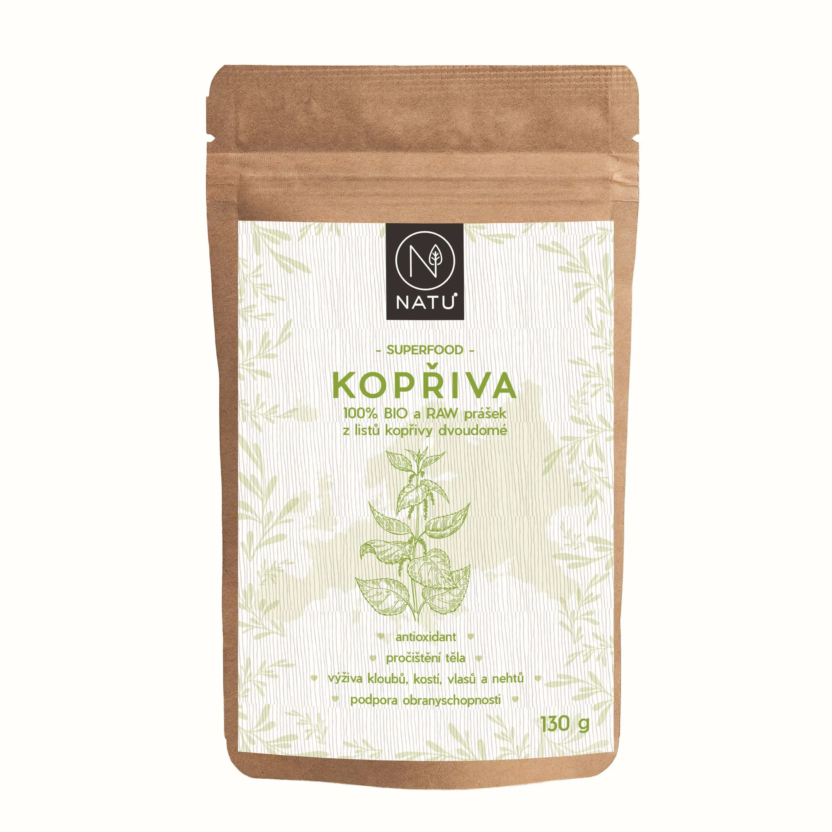 NATU Kopřiva list prášek BIO 130 g