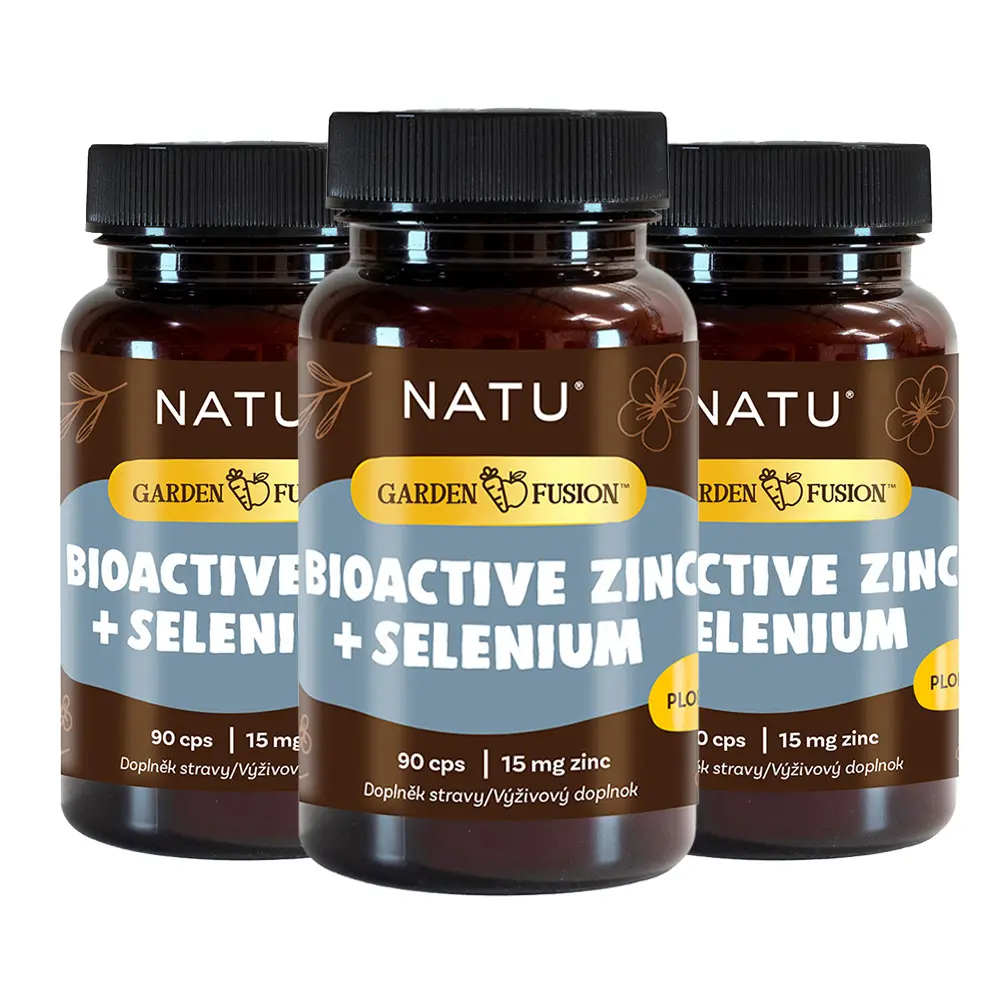 NATU 2+1 Garden Fusion Bioaktivní zinek 15 mg, selen, extrakt ze zeleného čaje 90 kapslí