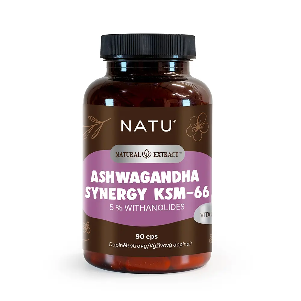 NATU Ashwagandha extrakt KSM-66 (5% withanolidů) s piperinem 90 kapslí