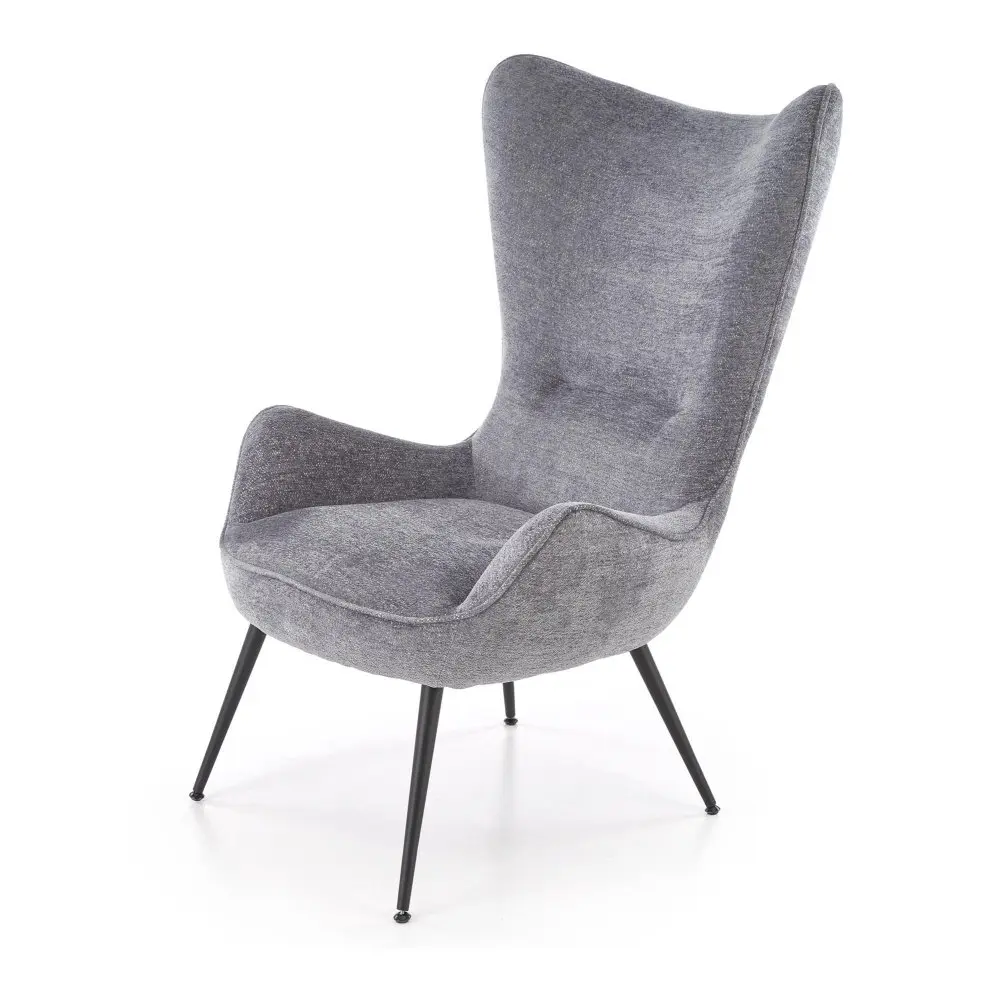 Designové křeslo ušák JUKON — kov, látka, šedá
