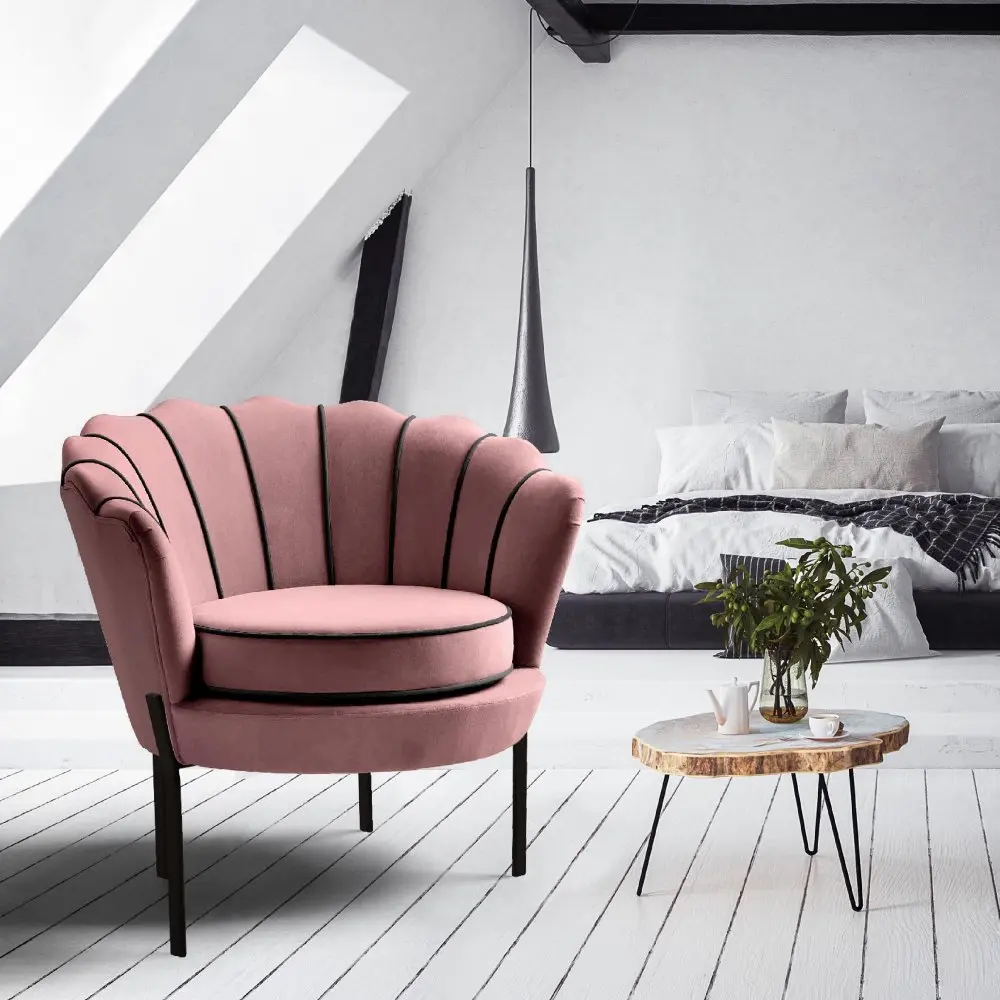 Designové křeslo ANGELO — kov, látka, růžová