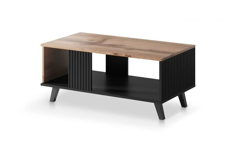 Konferenční stolek RANDOM — 90x50x40 cm, plast, MDF, černá / dub wotan
