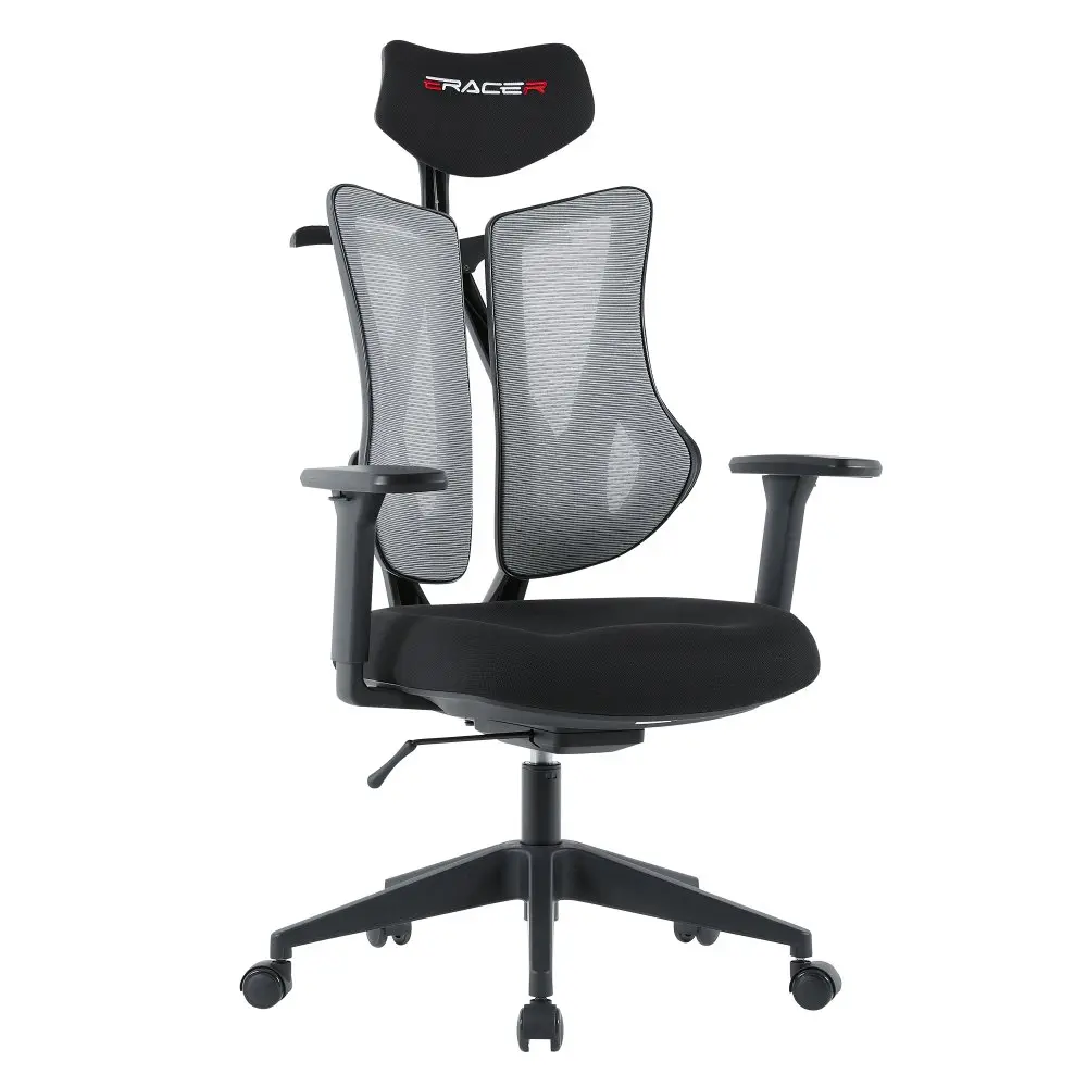 Herní ergonomická židle ERACER H3246 — síť / látka, šedá / černá