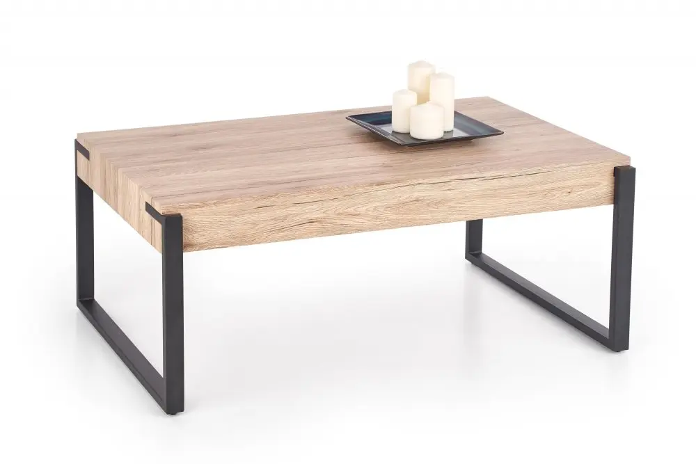 Konferenční stolek CAPRI — 110x64x42 cm, kov, MDF, černá / dub san remo