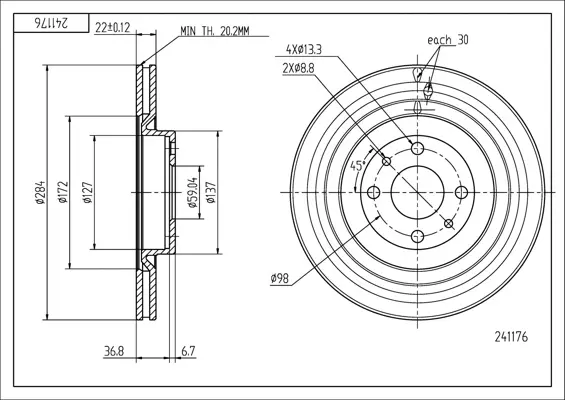 Brz.kotouč /p/stilo 1.8 16v 01- /lak/kpl