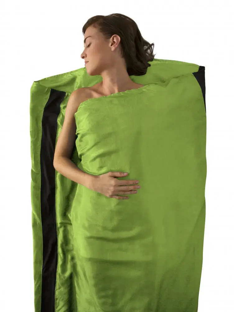 Hedvábná vložka do spacáku v prodloužené variantě Silk Stretch Liner - Long (Rectangular) Zelená