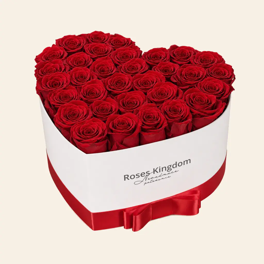Flower box srdce DELUXE ČERVENÁ BÍLÁ