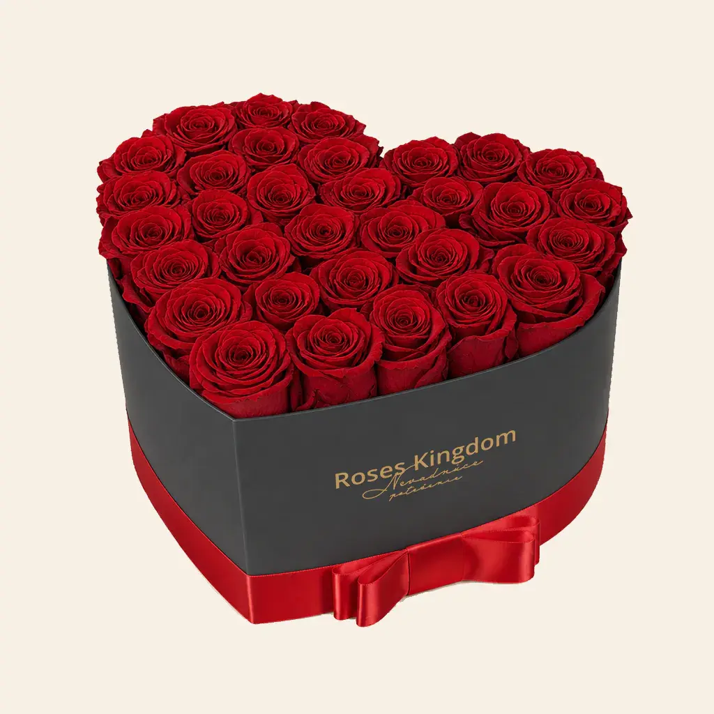 Flower box srdce DELUXE ČERVENÁ ČERNÁ