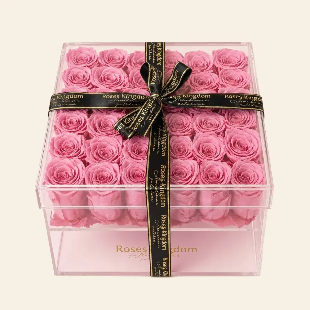 Royal Crystal Box, akrylový box s 36 růžemi RŮŽOVÁ