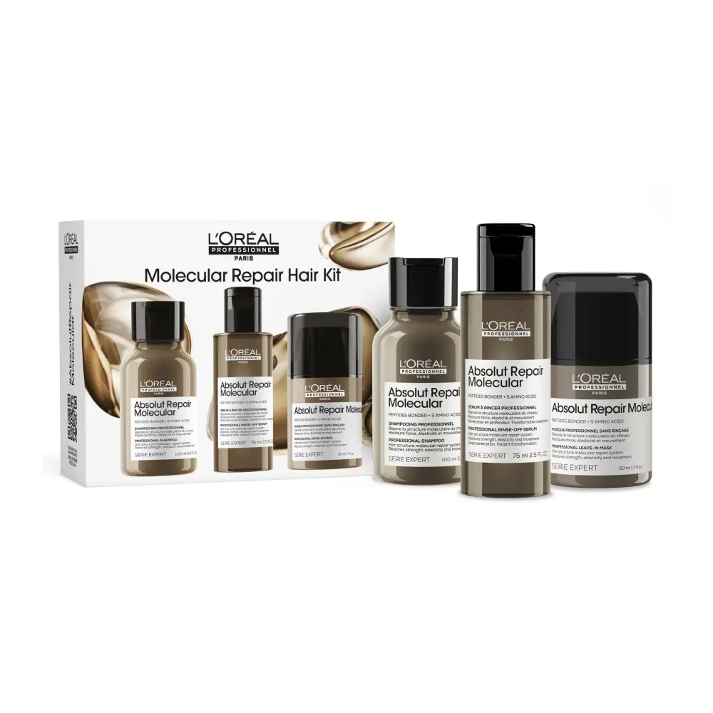 L'Oréal Professionnel Serie Expert Absolut Repair Molecular Trio sada pro poškozené vlasy šampon 300 ml + sérum 250 ml + bezoplachová péče 50 ml