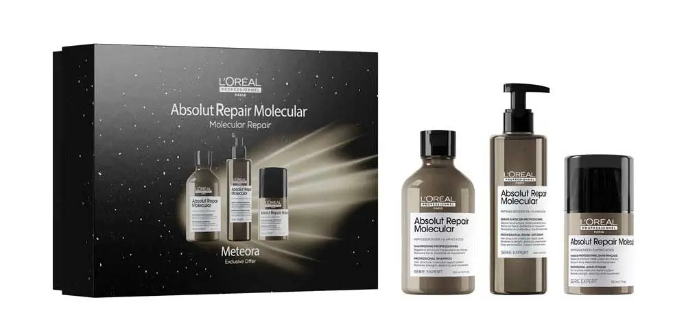 L'Oréal Professionnel Serie Expert Absolut Repair Molecular Trio sada pro poškozené vlasy šampon 300 ml + sérum 250 ml + bezoplachová péče 50 ml