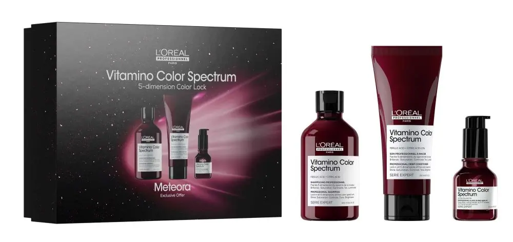 L’Oréal Professionnel Vitamino Color Spectrum – Dárková sada pro barvené vlasy (Šampon 300 ml + Kondicionér 200 ml + Sérum 50 ml)