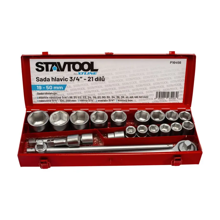 STAVTOOL P16456 gola sada 3/4" 19-50 mm 21 dílů kovový box