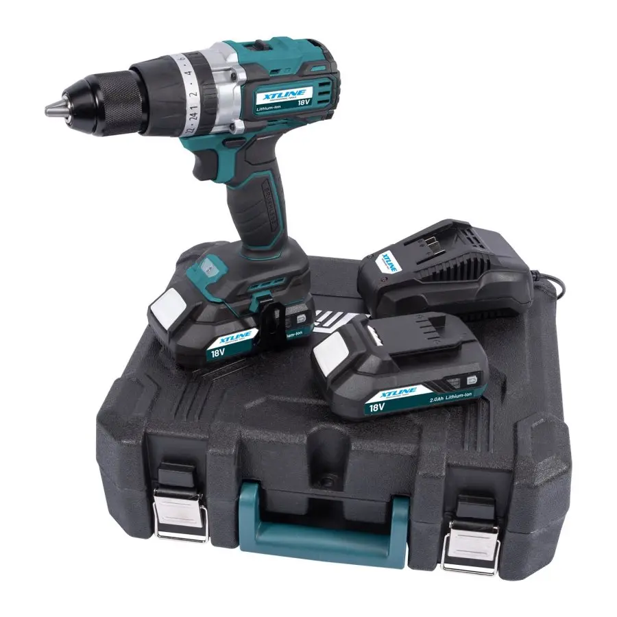XTline XT102861 aku vrtačka příklepová 18V, 2x 2Ah LiIon, BRUSHLESS + kufr