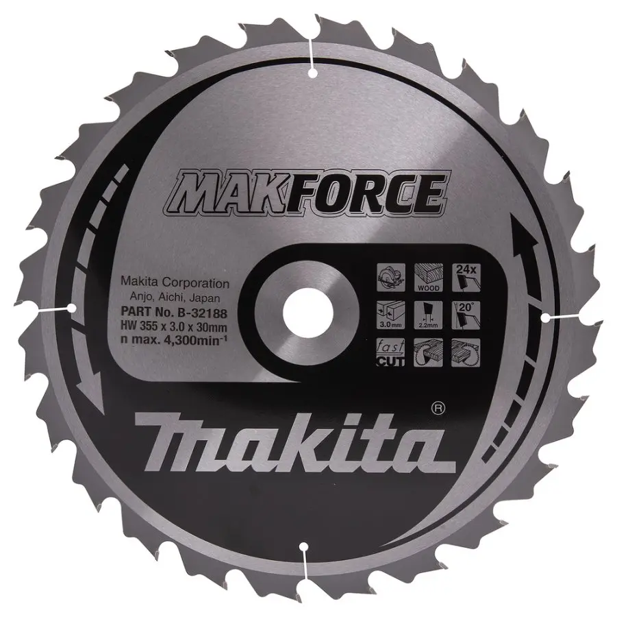 MAKITA B-32188 vidiový pilový kotouč 355x3x30mm 24z MAKFORCE na dřevo