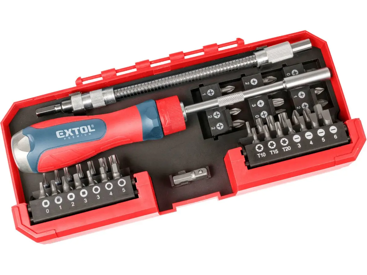 EXTOL PREMIUM šroubovák ráčnový s hroty, sada 43ks, CrV EXT8819157