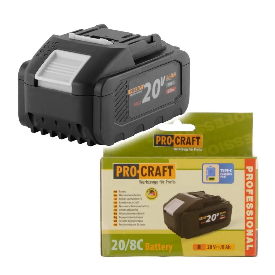 Baterie akumulátorová 20V Li-ion, 8000mAh USB Type C Procraft 20/8C | 20/8C 20/8C