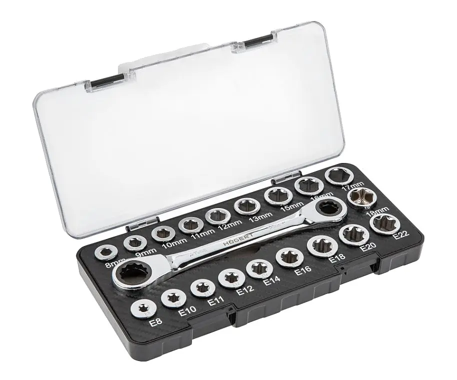 HOGERT HT1R492 ráčnový klíč 14x19mm se sadou nástavců 20ks