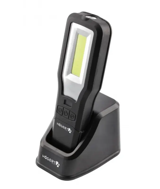 HOGERT HT1E408 dílenská aku svítilna s nabíjecí základnou 3,7V LiIon 2Ah USB Powerbanka