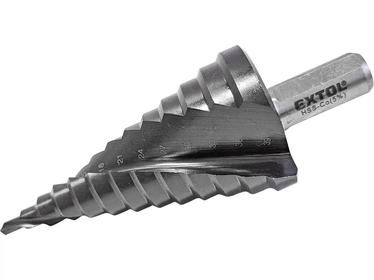 EXTOL INDUSTRIAL 8701195 vrták stupňovitý 4-39mm, po 3mm HSS-Co s lamačem třísek na nerez