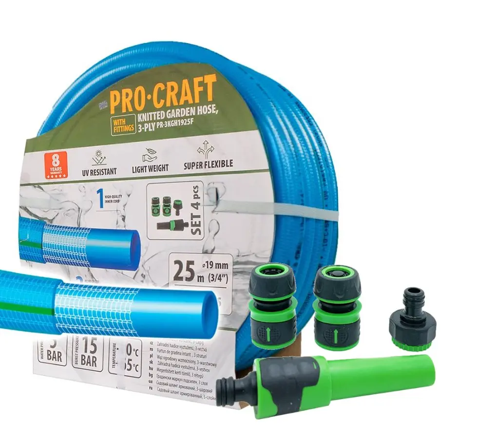 PROCRAFT PR-3KGH1925F zahradní hadice 3/4" 25m modrá s koncovkami a postřikovačem