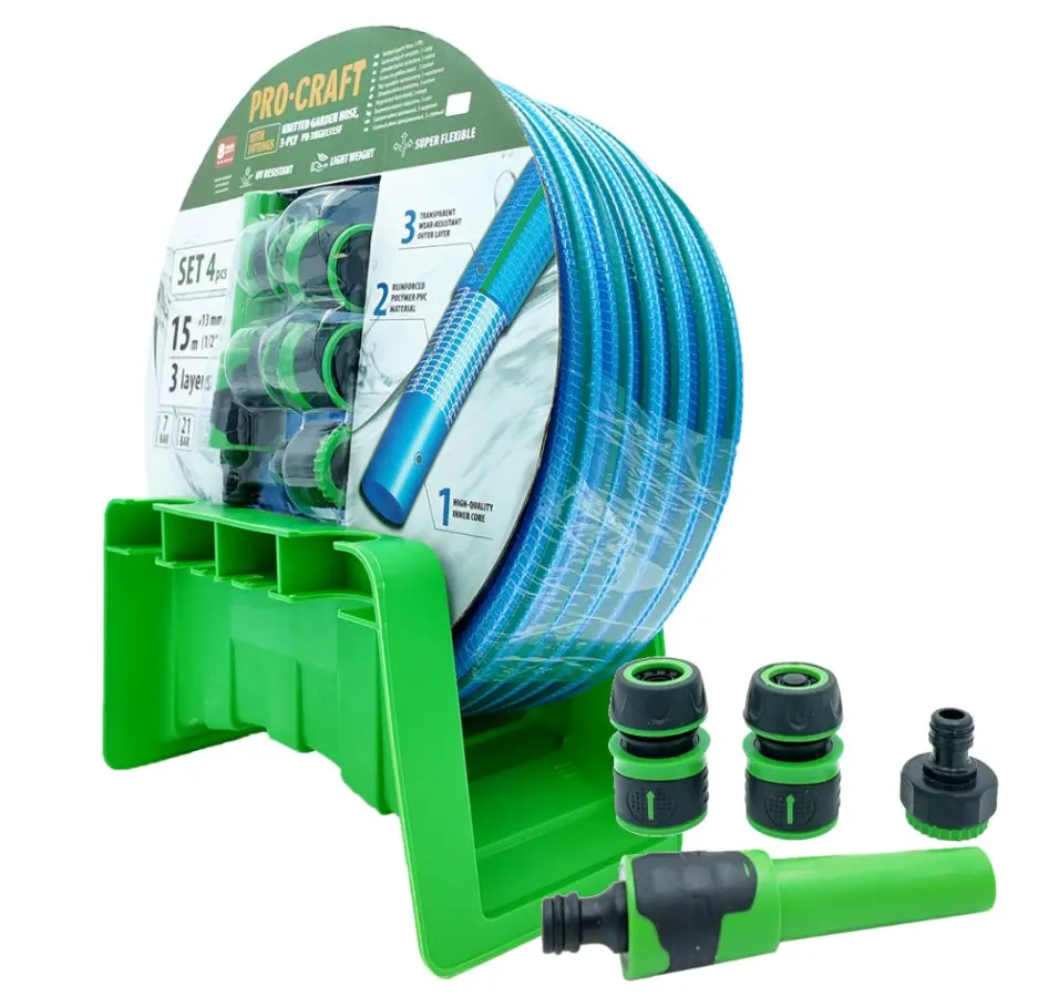 PROCRAFT PR-3KGH1315F zahradní hadice 1/2" 15m modrá + koncovky, postřikovač, držák