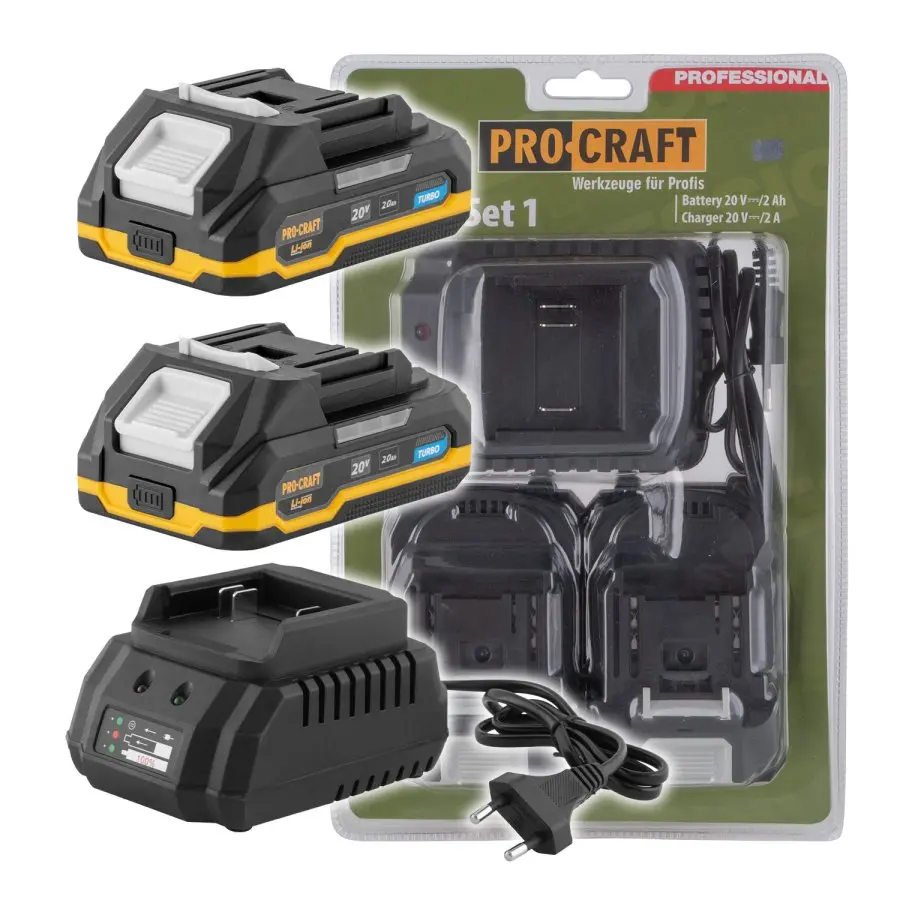 Sada baterie 20V 2Ah (2 ks) + 1 nabíječka Procraft PBC-Set 1 | PBC-Set 1