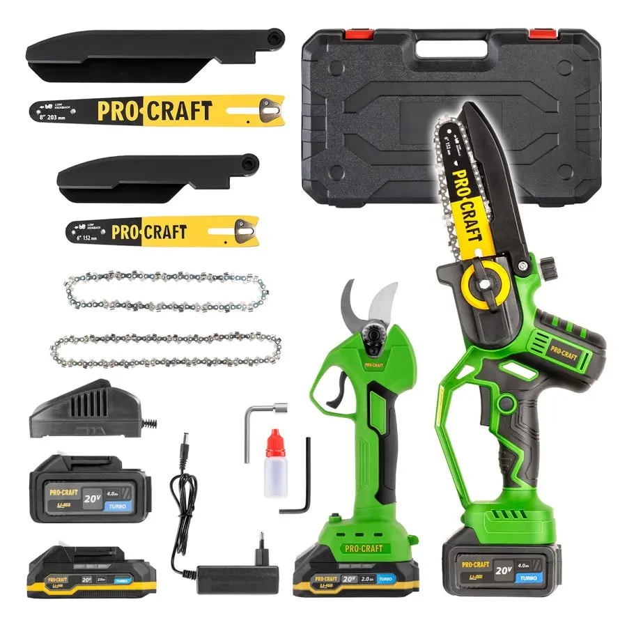 PROCRAFT SPKA32Li/ES25Li jednoruční aku řetězová pila 15+20cm nůžky ES25Li LiIon 20V 2+4Ah