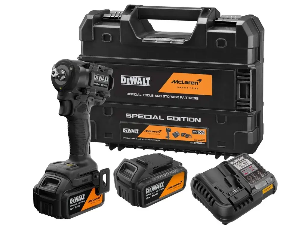 DeWALT - 18V AKU rázový utahovák, McLaren, 2x aku 5,0 Ah XR Li-Ion, nabíječka DCF92MP2T