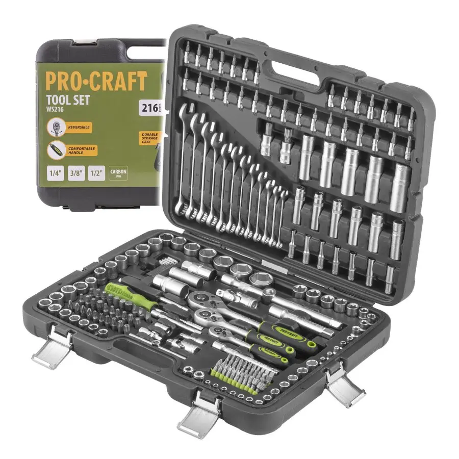 PROCRAFT WS216 gola sada 1/4"+3/8"+1/2" 216 dílů