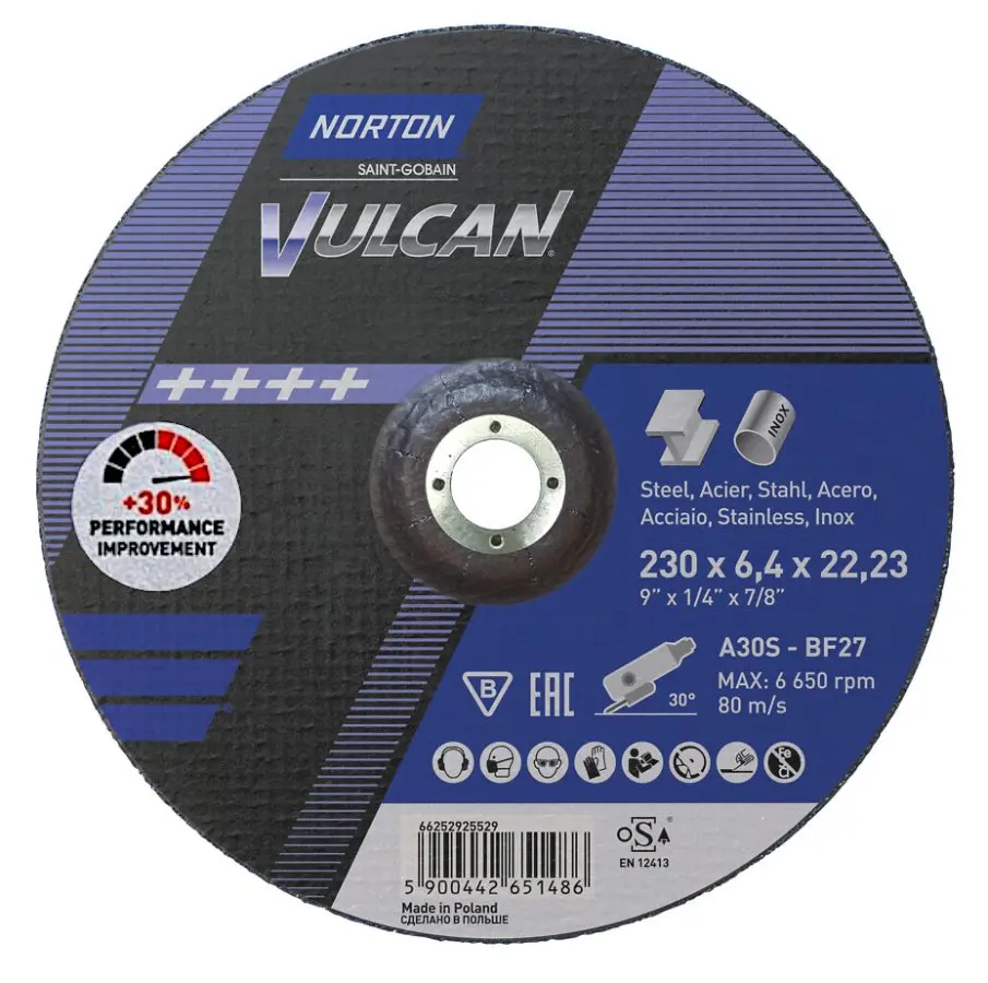 Norton VULCAN 230x6,4mm A30S-BF27 brusný kotouč na nerez a ocel 66252925529