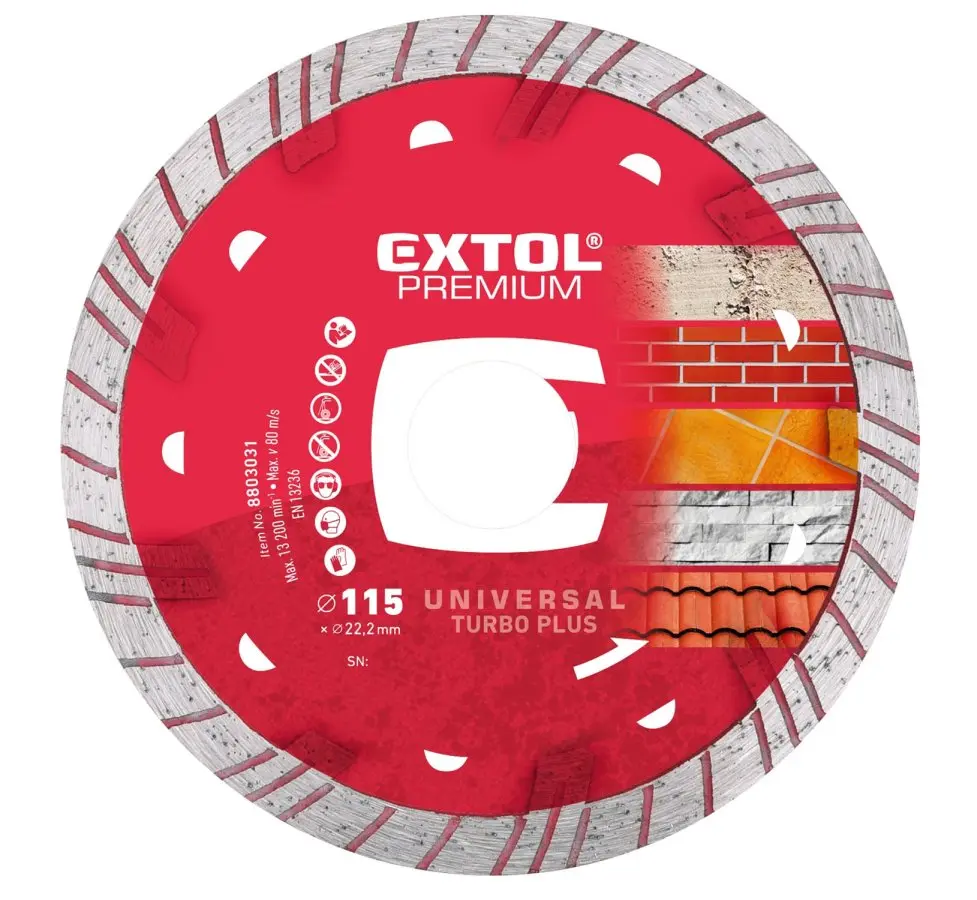 EXTOL PREMIUM kotouč diamantový řezný TURBO PLUS, pr.115 suché i mokré řezání 8803031