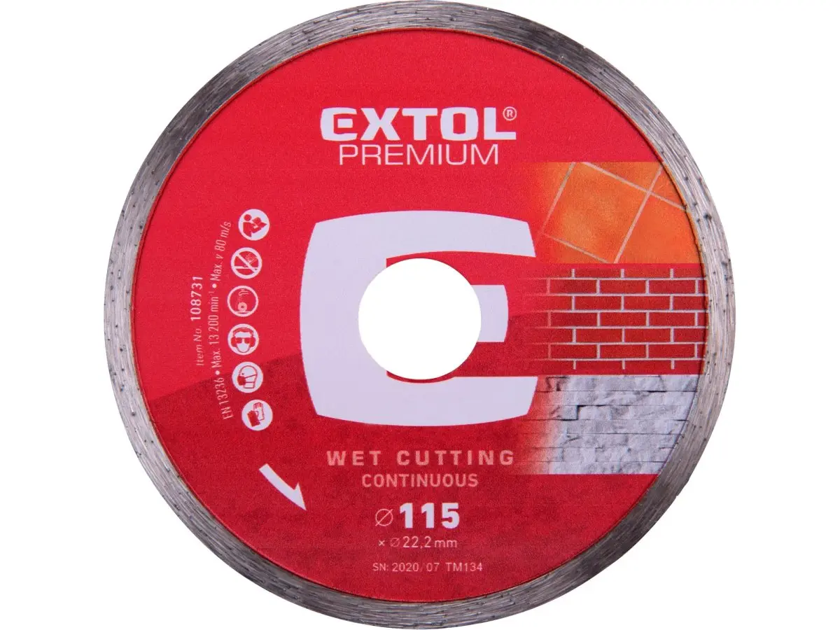 Diamantový celoobvodový kotouč na mokré řezání EXTOL PREMIUM ø 115x22,2 mm