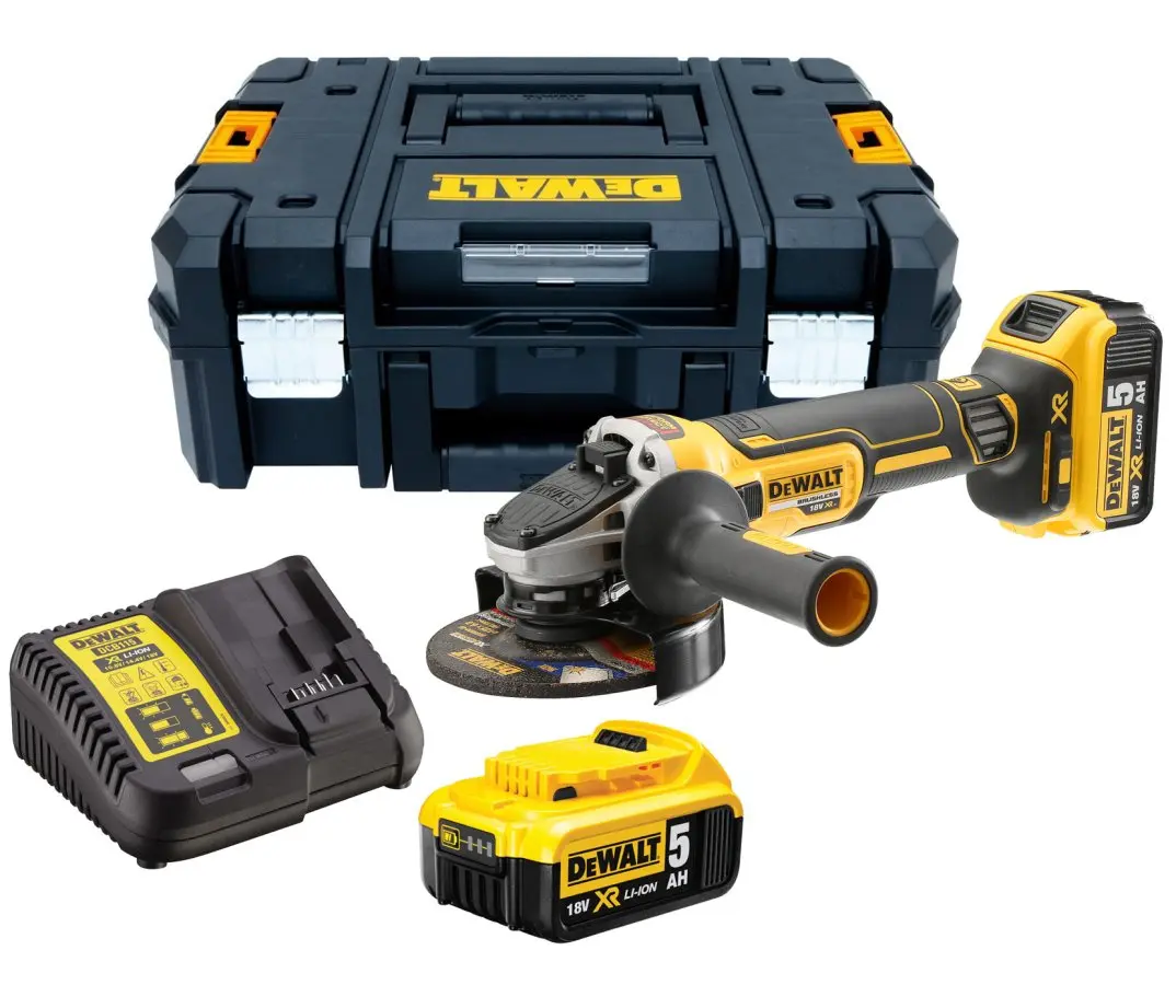 Akumulátorová úhlová bruska bezuhlíková 125mm DeWalt DCG405P2, 2x 5,0 Ah + kufr DCG405P2