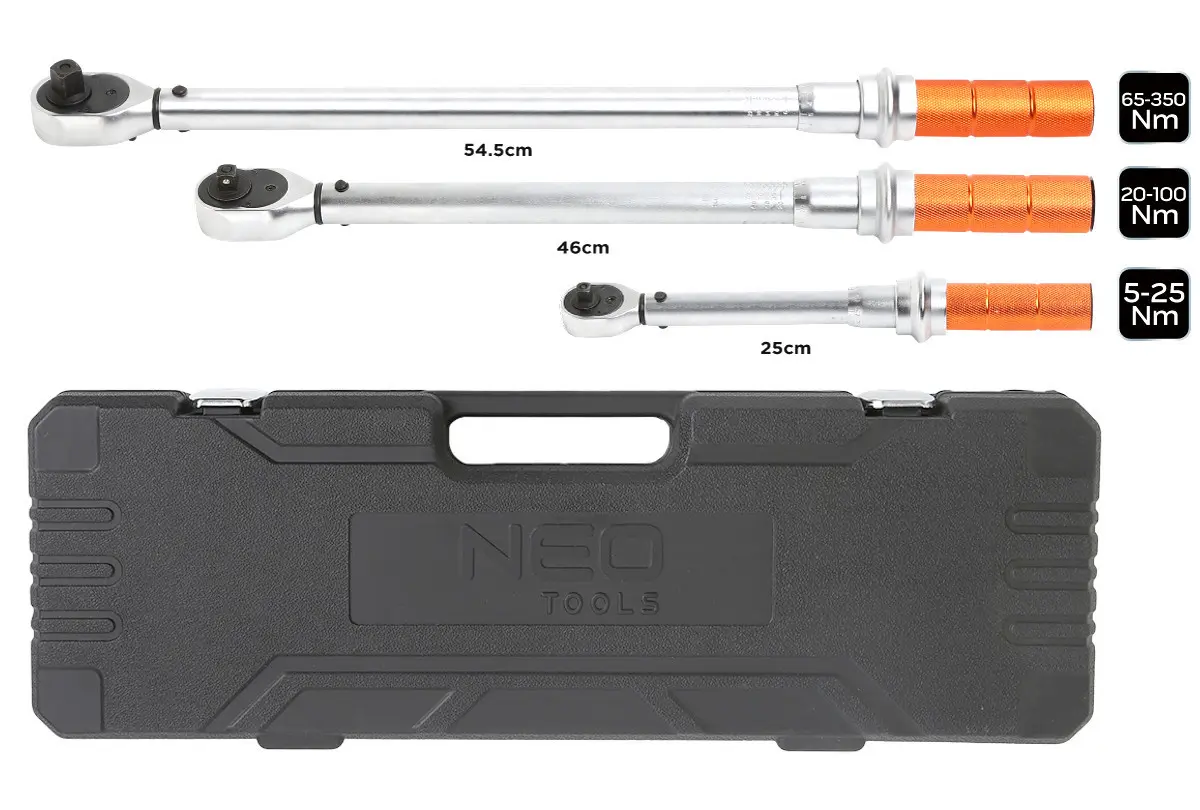 NEO TOOLS 08-843 sada momentových klíčů 1/4", 3/8", 1/2" (5-350Nm)